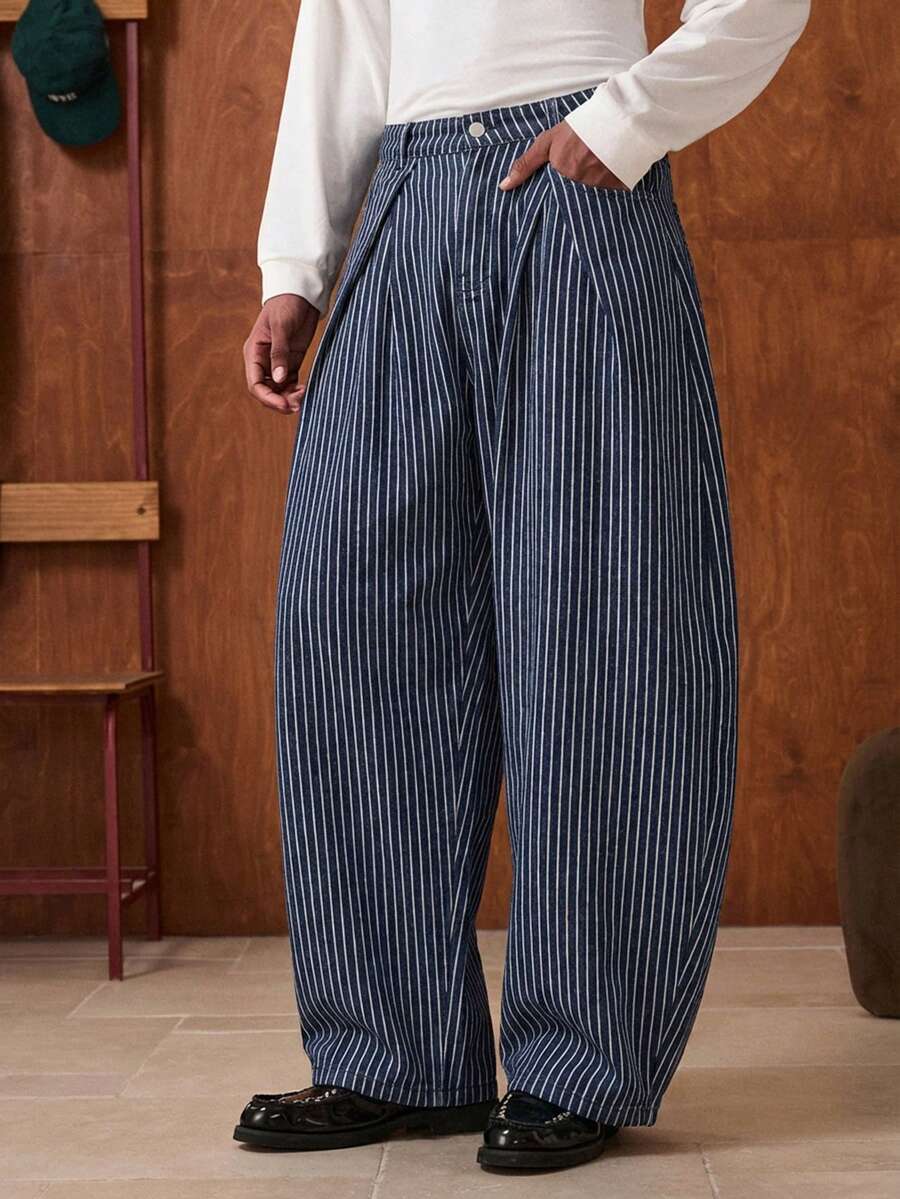 SWAVVY Quần Jeans Sọc Dáng Rộng Thường Ngày Cho Nam XY-027 - Màu xanh lam - Xem 1