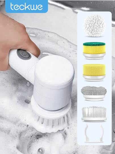 Teckwe 六合一电动旋转清洁刷，配有6个可替换刷头，防水旋转清洁刷，手持式电动清洁刷，适用于浴缸、地板、瓷砖、炉灶、玻璃、水槽、厨房、浴室、家居清洁，家用清洁用品供应商