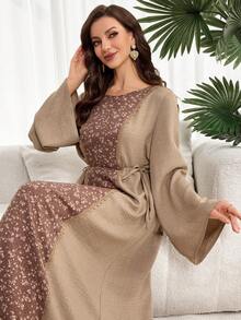 Al Najma Đầm maxi Thổ Nhĩ Kỳ dành cho nữ và áo abaya truyền thống Ả Rập. - Cà phê nâu - Xem 6