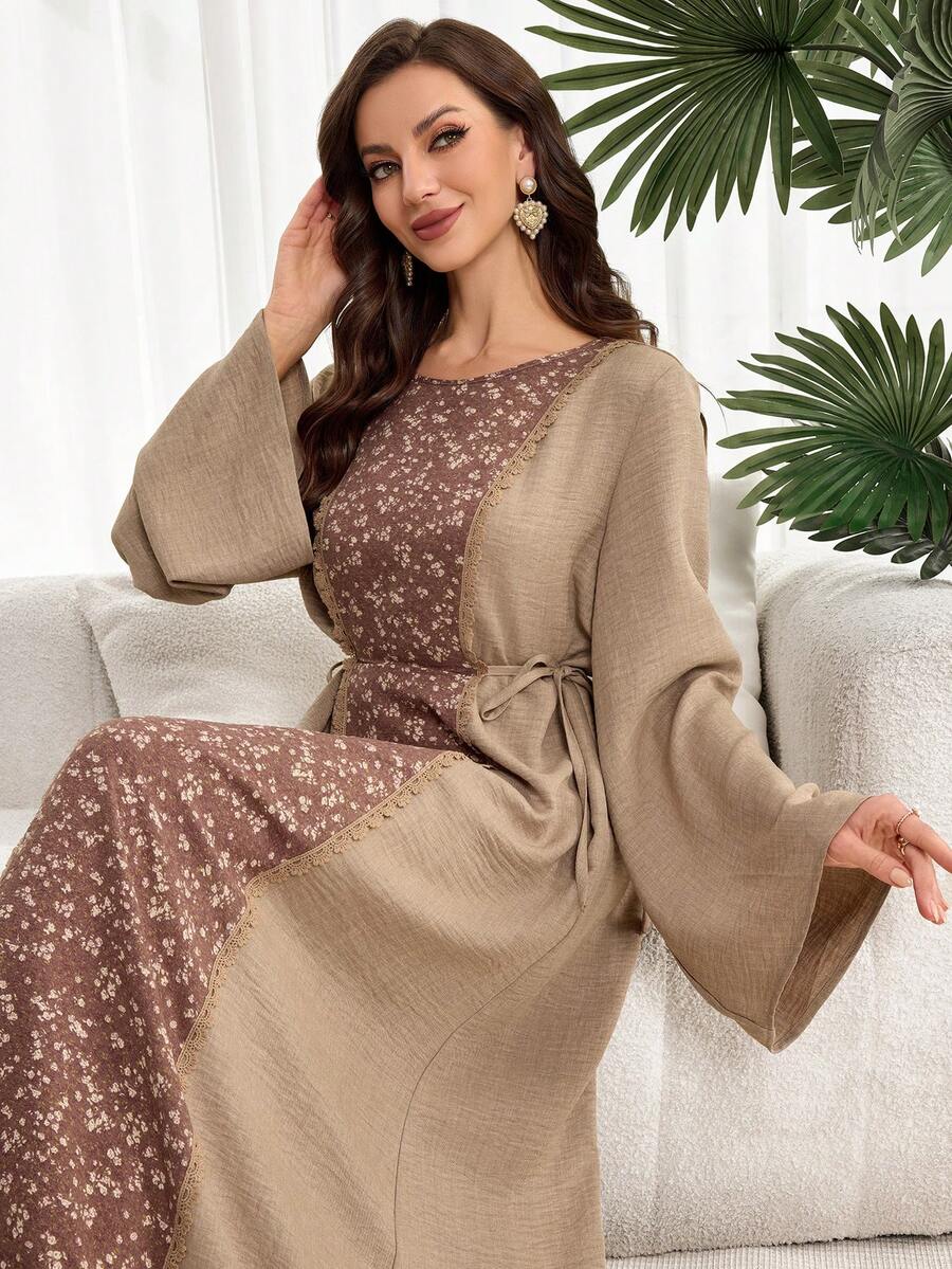 Al Najma 女款土耳其長洋裝 阿拉伯傳統 Abaya Kaftan Jalabiya 咖啡棕色 謙遜優雅大地色調 夏季款 - 咖啡棕 - 查看 1
