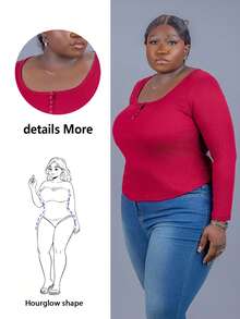 CurvyTilda Plus Size Casual Scoop Neck Long Sleeve Ruched Waist Top, Fall Top For Women, For Hourglass Body Shape