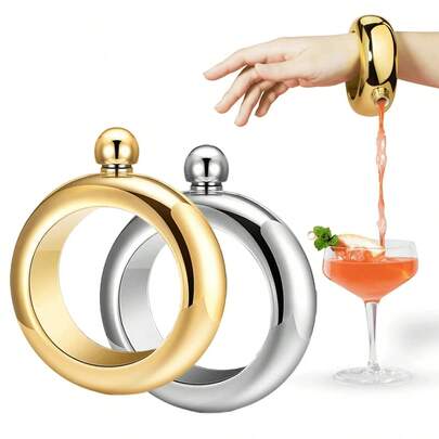 1 pieza Brazalete botella de vino oculta y portátil, botella de acero inoxidable de 3.5 Oz/100ml para boda, dama de honor, cumpleaños, despedida de soltera, fiesta de San Patricio, joyería de muñeca para damas, equipo de bar de camping