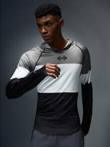 Acti Log Men's Casual Contrast Color Dumbbell Print Sweatshirt With Raglan Sleeves, Autumn - Black and White - View 5