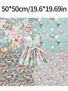 8片绿色花卉植物图案布料，适用于DIY缝纫、连衣裙、拼贴画、手工缝纫和拼布。 - 藍色 - 查看 3