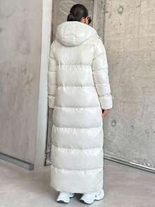 SHEIN Women's Unique Design Drawstring Sleeve Padded Warm Puffer Long Down Coat - White - View 2