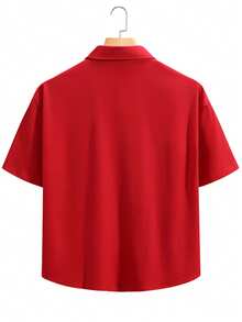 Manfinity Homme Men's Solid Color Short Sleeve Single-Breasted Casual Shirt - Red - View 2