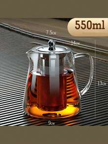 1个加厚硼硅玻璃茶壶，带不锈钢茶漏，耐热玻璃茶壶，盖碗茶具套装，适用于普洱/乌龙茶，容量可选450毫升/550毫升/750毫升/950毫升/1300毫升，适合户外、露营使用。 - 透明 - 查看 10