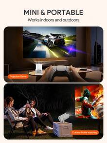 JMMO 便携式投影仪，支持 Wi-Fi 5 和 4K/1080P 分辨率，具备自动梯形校正和 270° 旋转功能，呈现家庭影院级画质。