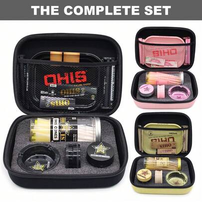 EVA Smok Accessories Set, Includes Rolling Papers, Ashtray, Grinder, Storage Jars, Pipe, Tray, Rolling Machine, Etc. Comprehensive Kit For Home Use And Outdoor Carry, Perfect For Birthday, Holiday, Halloween, Christmas Gifts