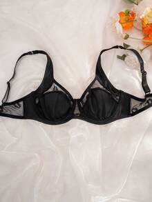 Comfortable Underwire Lace Patchwork Thin Underwear - Black - View 6