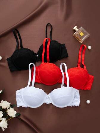 DesireSculpt 3件套性感蕾丝加垫浪漫简约钢圈可调节文胸套装（女士）