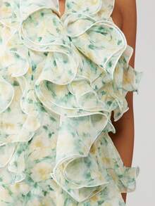 MISSGUIDED Đầm ngắn cổ yếm họa tiết hoa với chi tiết bèo nhún và thiết kế hở lưng, thích hợp cho các lễ hội mùa hè. - Màu vàng - Xem 4