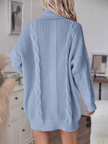 Women's Solid Color High Neck Casual Versatile Commute Knitted Long Sleeve Dress, Autumn/Winter