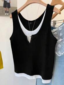 GlowEve CURVE 优雅大码针织夏季吊带上衣和背心 - 黑色 - 查看 1