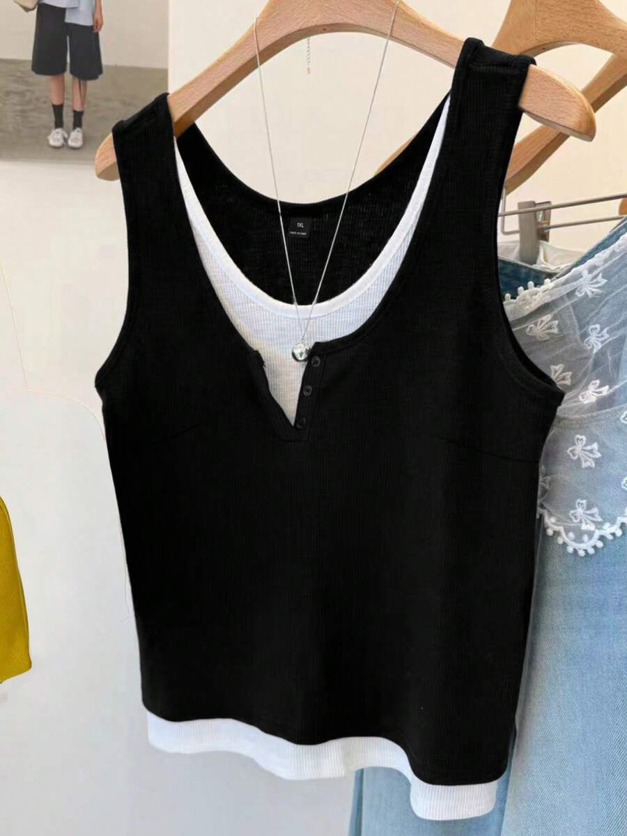 GlowEve CURVE 优雅大码针织夏季吊带上衣和背心 - 黑色 - 查看 1