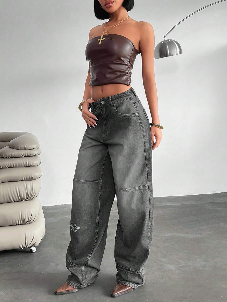 CasuGlow JEAN DE ESTILO CALLEJERO CON AJUSTE HOLGADO Y TALLE BAJO - Gris Claro - Ver 1