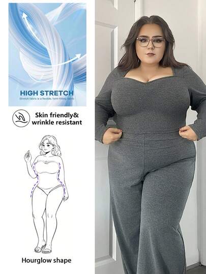 Hourglow Fall Clothes For Women,WinterPlus Size Solid Color Long Sleeve Top And Pants 2 Pieces Set