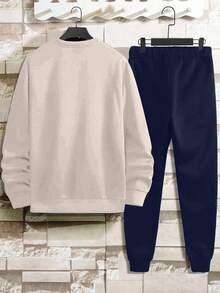 EURMUSE Cotton 2pcs/Set Men's Letter Printed Hoodie And Sweatpants Set - Beige - View 2