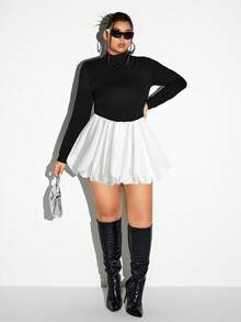 SHEIN ICON Đầm dài tay dáng phồng cỡ lớn ICON dành cho nữ, lưng xuyên thấu, thích hợp dự tiệc, trang phục Halloween, trang phục Giáng sinh. - Đen và trắng - Xem 4