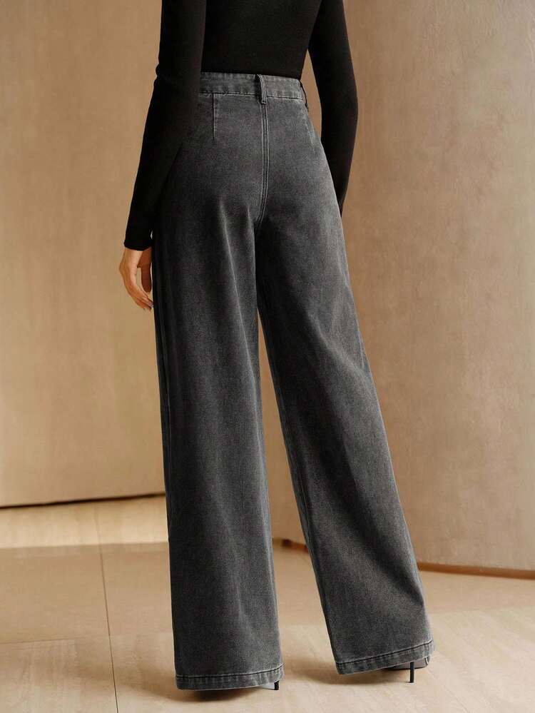 Anewsta Essential New Design Women's Asymmetrical Black Denim Jeans