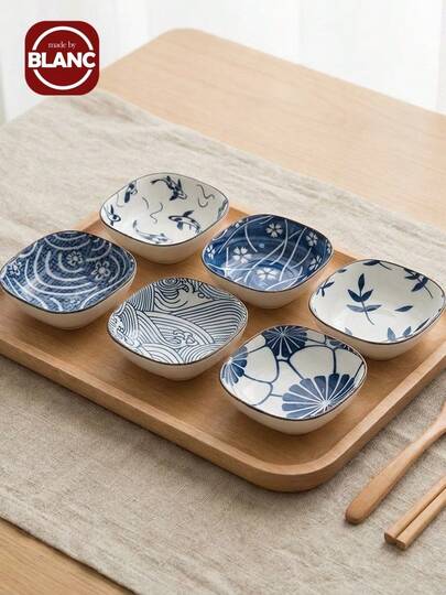 6 Pcs / Set Ceramic Dipping Plate, Household Seasoning Plate, Small Plate, Exquisite Dipping Sauce Plate, Vintage Tableware, Snack And Snack Plate,Kitchen,Christmas Gift,School Supplies