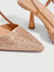 CUCCOO SZL Women's Fashion Rhinestone Decorated Backstrap High Heel Pumps For Christmas Spring Shoes - Champagne - View 3