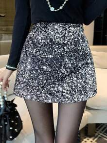 DAZY Women's Elegant A-Line Sequin Skirt For Party, Birthday Carnival - Silver - View 6