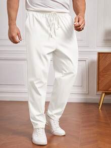 EASEVO 男士加大码纯色抽绳腰带口袋休闲针织裤 - 白色 - 查看 4