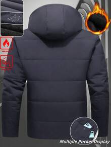 Manfinity Homme 男士纯色连帽拉链前袋抓绒休闲多功能户外长袖冬季外套男士保暖内衬夹克男士冬季服装 - 深灰色 - 查看 3