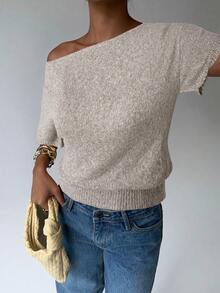Aloruh Women's Casual Spring/Summer New Knitted Oblique Shoulder Loose Knit Top - Multicolor - View 4
