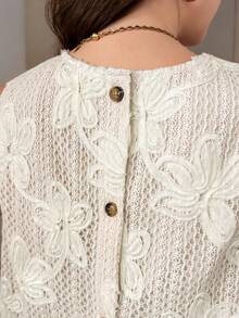 SHEIN LUNE Áo thun thêu khoét rỗng, thường ngày, đa năng, cỡ lớn - Màu be - Xem 5