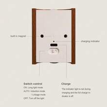 1Set Wooden Motion Sensor LED Wall Light, Stick-On Magnetic Bedside Lamp For Stairs, Attic, Bathroom, Hallway, Basement, Garage - Sabilli wood - View 5