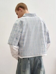 TOKVUE Áo sơ mi dài tay dáng ngắn 2 trong 1 dành cho nam - Nhiều màu - Xem 4