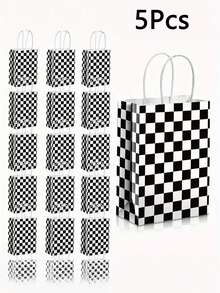 8pcs Racing Delight - Black & White Checkered Candy Bags With Handles - Party Favors For Race Car Themed Birthday Celebrations, Unisex Craft Tote & Gift Bags,Christmas