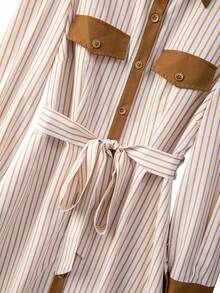 GlowEve CURVE Plus Size Striped Patchwork Contrast Color Long Sleeve Dress - Multicolor - View 5