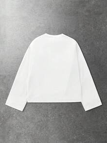 ROMWE MEN Street Life 男士休闲字母图案圆领长袖T恤，秋季款 - 白色 - 查看 2