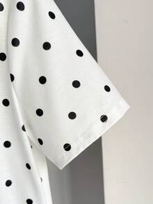 ملابس علوية تي شيرت مطبوع بنقاط بولكا، جميل وحلو للفتيات المراهقات، ملابس علوية كاجوال عصرية وأنيقة للصيف - أبيض - مشاهدة 6