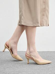 CUCCOO BIZCHIC Tacones de aguja de punta fina para mujer, de tacón alto y estilo minimalista con tira posterior, aptos para ir al trabajo, citas, fiestas y vacaciones - Albaricoque - Ver 5