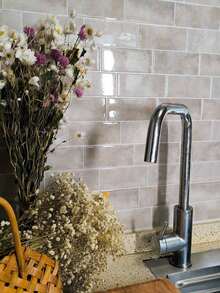 30 miếng dán tường giả gạch màu be bóng bẩy, tự dính, chống thấm nước, thích hợp cho phòng khách, nhà bếp, phòng tắm, nhà ở, kiểu Zellige. - Màu be - Xem 7