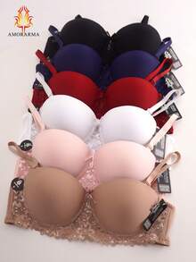 Sujetadores cotidianos para mujeres de talla B -  6 piezas en 6 colores, con diseño de volantes de encaje en los lados laterales. Son cómodos, con banda elástica de gran elasticidad, soporte ascendente, armazón y tirantes ajustables - Multicolor - Ver 2