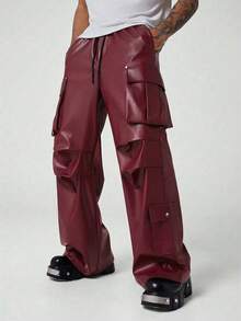 Manfinity EMRG Quần Cargo màu trơn thời trang đa năng dành cho nam - màu đỏ đậm - Xem 4