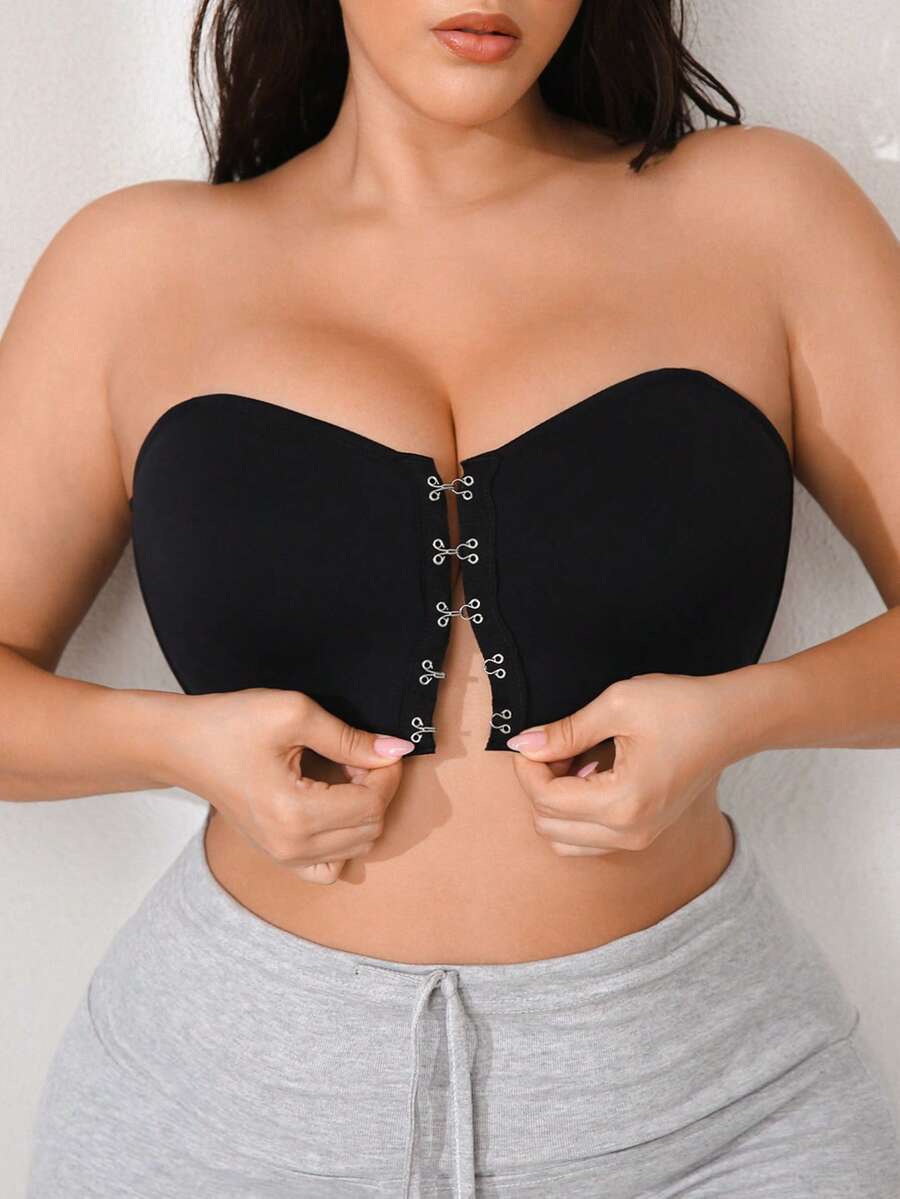 NudeFit 大码简约纯色文胸和无钢圈文胸 - 黑色 - 查看 1