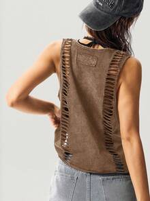 Bohemela Solid Color Knit Cropped Camisole For Women - Brown - View 6