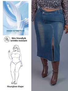 CurvyTilda Plus Size Women Casual Denim Mini Skirt, Suitable For Daily Wear, For Hourglass Body Shape