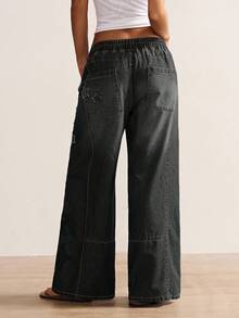 Bohemela Quần jean nữ màu trơn, kiểu dáng boho cổ điển, thích hợp cho mùa thu/đông. - màu đen - Xem 8