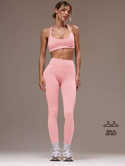 Musera Sport 女士交叉露背上衣和紧身裤运动套装，适合健身房锻炼