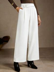 MOTF PREMIUM 女士优雅斜插口袋阔腿裤 - 白色 - 查看 4