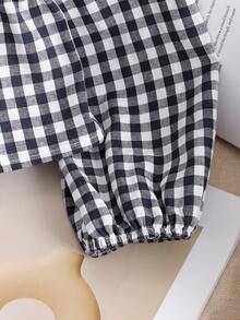 SHEIN 少女可爱彼得潘领蝴蝶结装饰衬衫，度假蝴蝶镂空衬衫 - 藏蓝色 - 查看 4