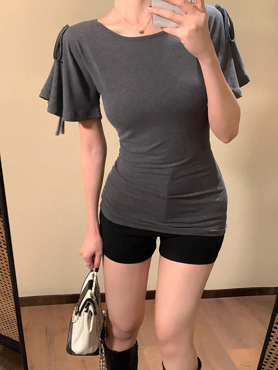 Women's Ruched Tie Front Summer T-Shirt Spring