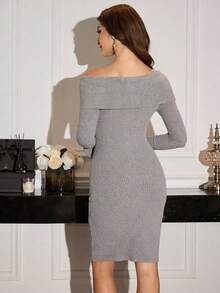 Modelyn Elegant Fuzzy Long Sleeve Mini Dress For Women, Autumn/Winter - Grey - View 2